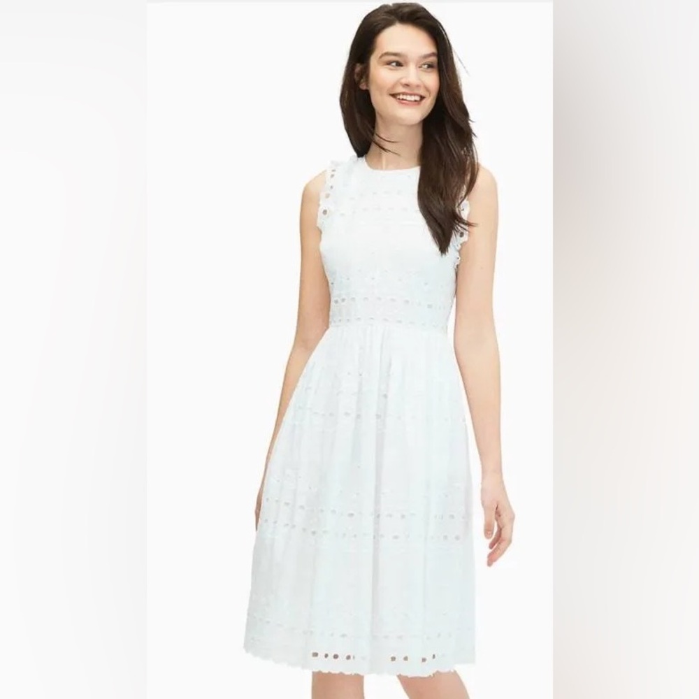 NWOT kate spade White Eyelet Ruffle-Sleeve Dress